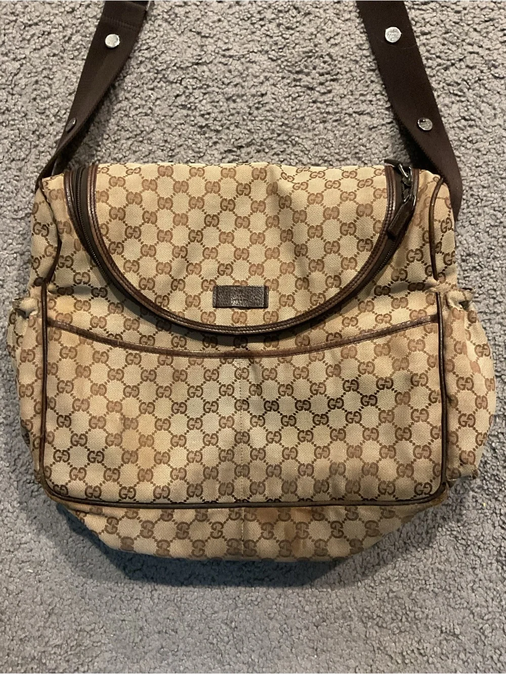 Gucci Vintage Monogram Diaper Messenger Laptop Bag Shoulder Crossbody Purse